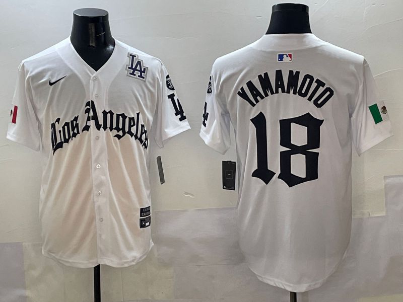 Men Los Angeles Dodgers #18 Yamamoto White Five generations Joint Name 2025 Nike MLB Jersey style 10->chicago cubs->MLB Jersey